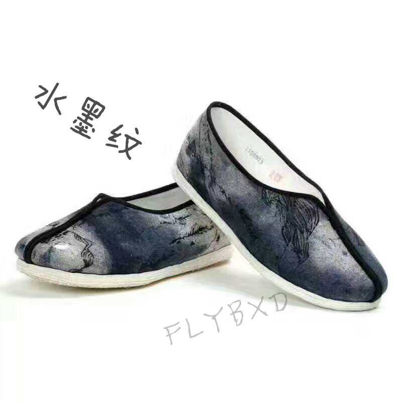 撒鞋水墨图案 布鞋 男 纯手工老北京传统 居士鞋休闲舒适透气养脚