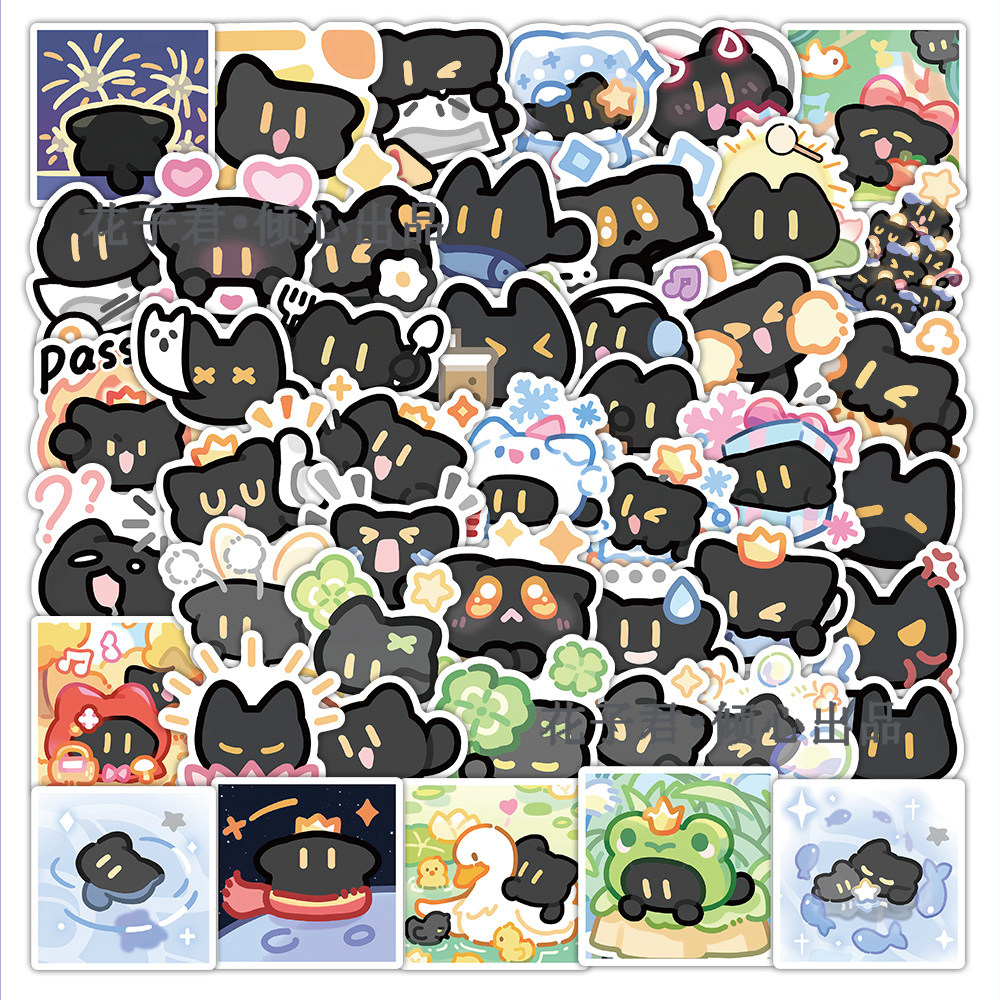 136张可爱小黑猫尼昂贴纸趣味卡通呆萌小表情diy手账桌面贴画