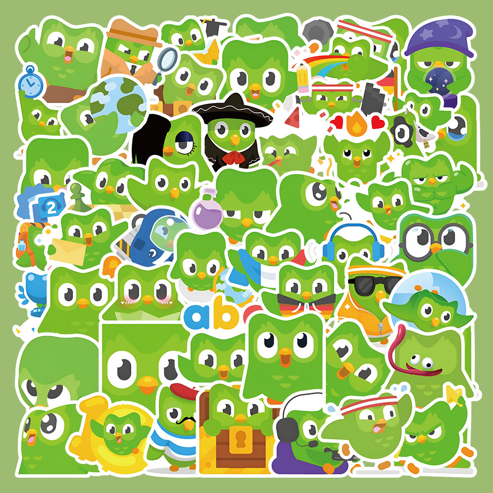 106张Duolingo多邻国贴纸卡通可爱装饰手机壳笔记本手账贴画防水