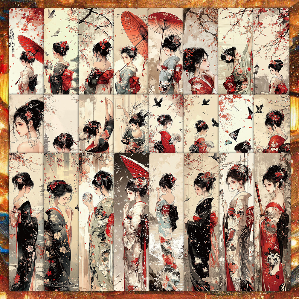 48张艺妓回忆录书签ins风高颜值手绘日式少女精美阅读标记小卡片