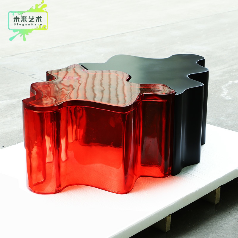 树脂款茶几拼接客厅组合透明不规则异形桌子设计师样板间轻奢别墅
