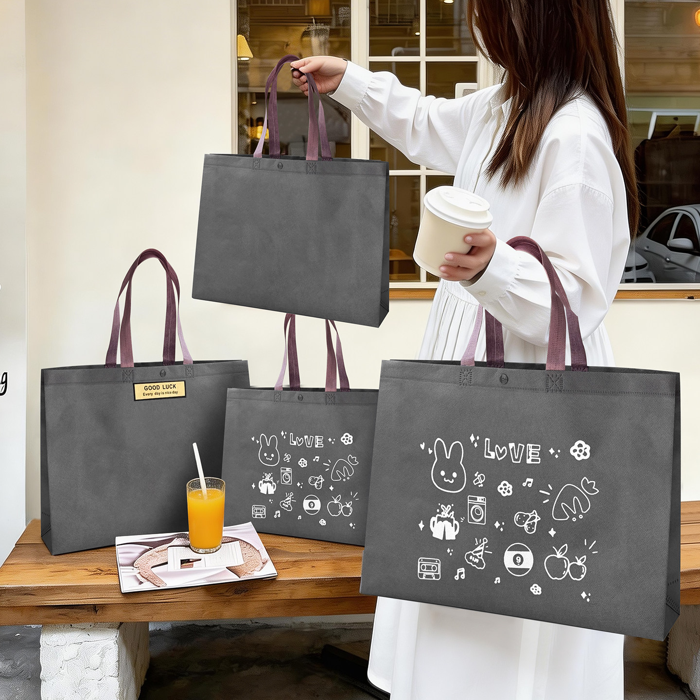 服装店女装灰色无纺布袋手提袋定制logo网红大号广告衣服袋子订制