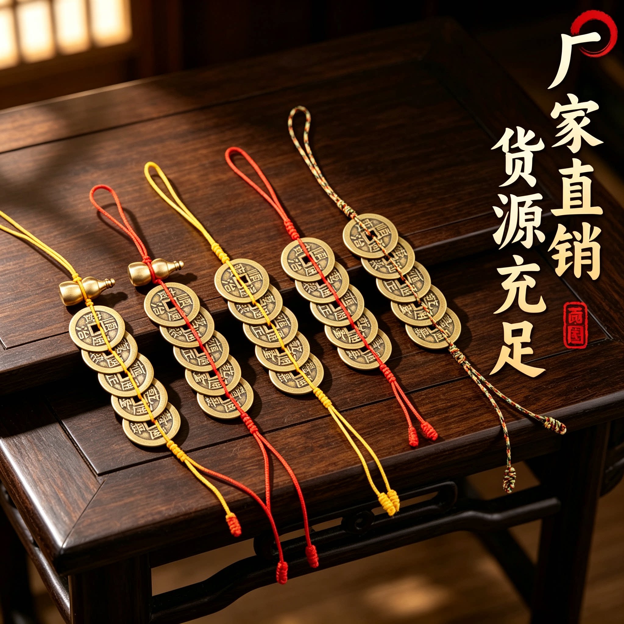 黄铜五帝钱六帝钱金刚结钥匙挂