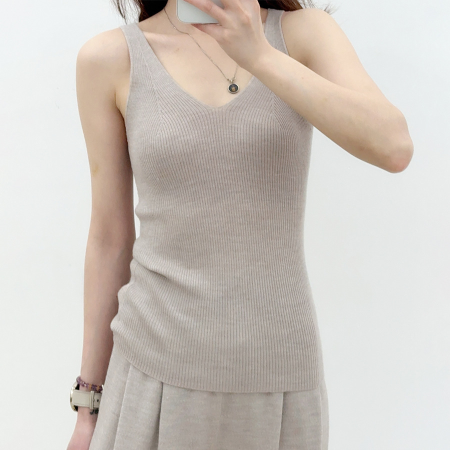 夏款领桑蚕丝羊毛打底针织吊带背心女修身气质内搭上衣