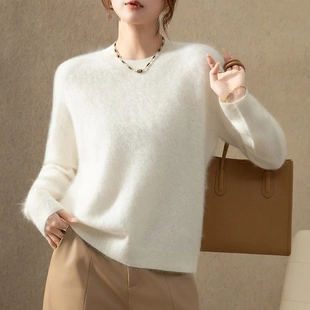 255克拉毛衫100纯山羊绒套头毛衣无缝一体花纱拉绒打底衫前短后长