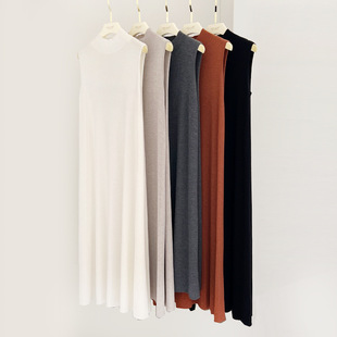 新澳16针精纺时尚 背心裙半高领针织高贵连衣裙 桑蚕丝细羊毛无袖