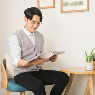 金手织手工编织男款织的毛线衣秋冬新款开衫V领绞花男士马甲背心