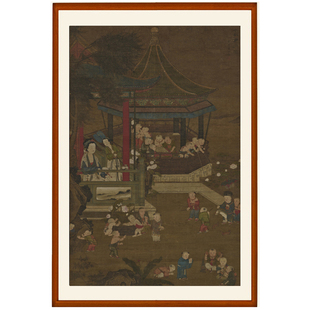 陈洪绶人物画挂画版画合欢多子图卧室花鸟字画书法装饰画客厅卷轴