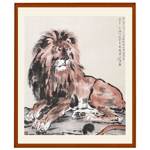 徐悲鸿版画挂画字画作品真迹复制雄狮图客厅装饰画奔马图竖版卷轴