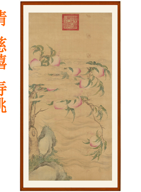 慈禧太后寿桃客厅卧室祝寿挂画国画装饰画写意花鸟画宣纸字画竖版