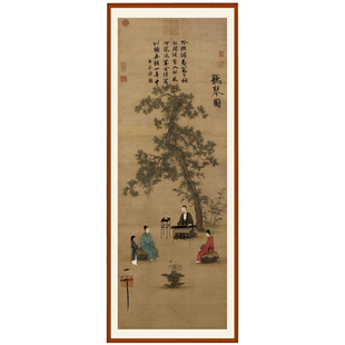 赵佶宋徽宗听琴图字画客厅装饰画书画书法挂画山水画真迹复制卷轴