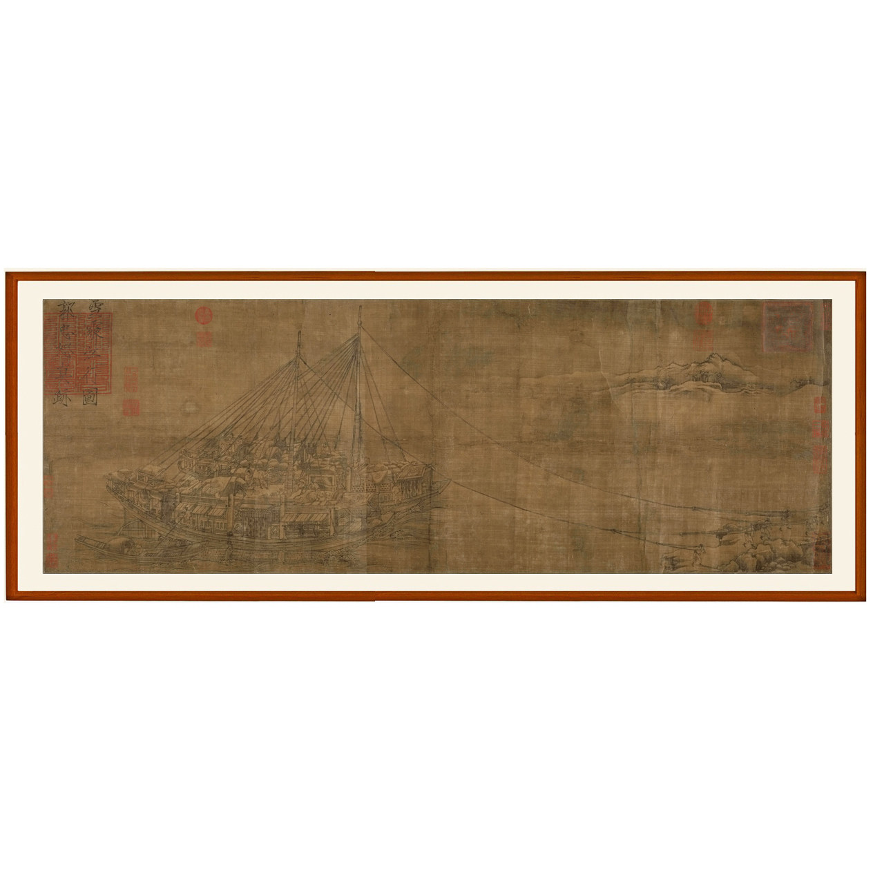 宋人仿郭忠恕雪霁江行图山水画客厅办公室挂画装饰画横版国画卷轴