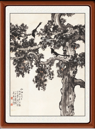 装饰画仿古董字画真迹印刷品客厅花鸟画挂画卧室徐悲鸿双喜赠装裱