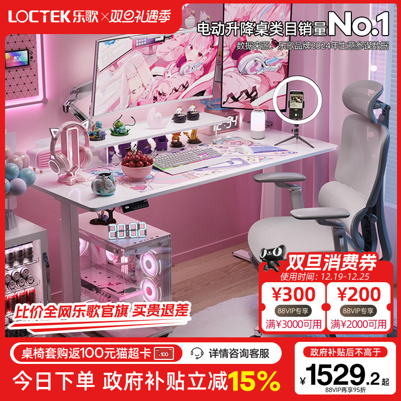 乐歌吹雪系列电动升降电竞桌电脑桌椅套装智能升降办公桌双人书桌