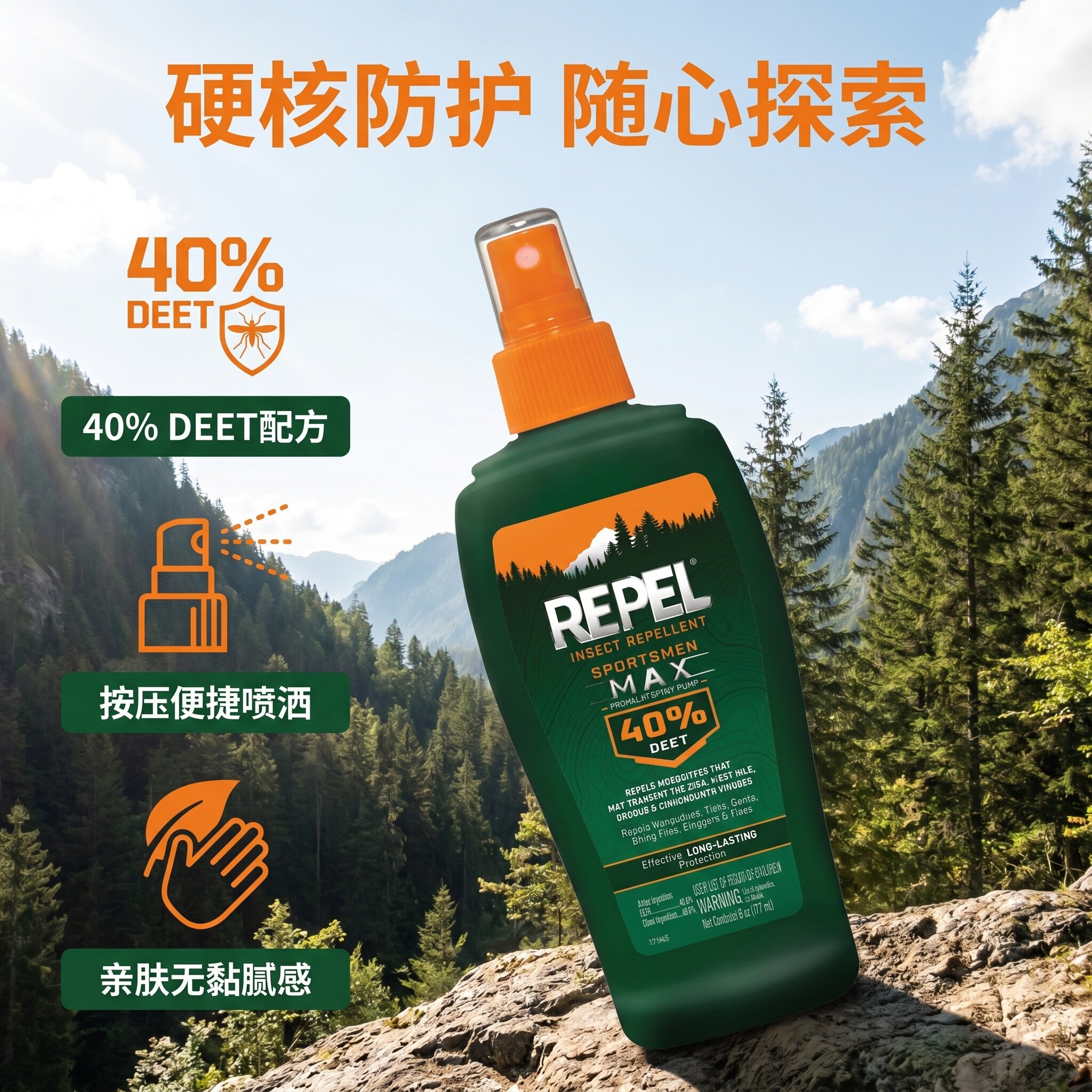 美国进口REPEL40% 100% DEET避蚊胺户外运动防蚊虫蜱虫驱蚊液喷雾