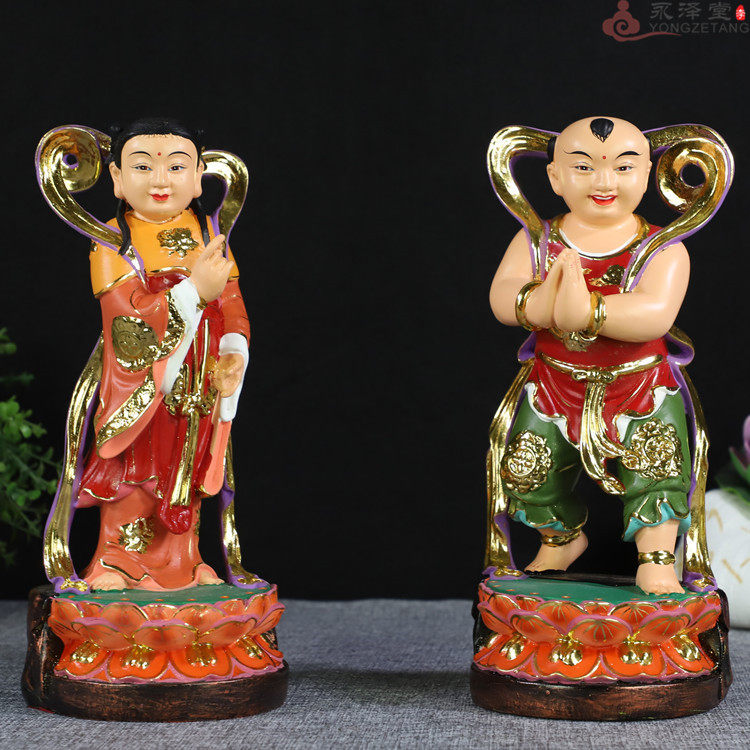多款敦煌善财金童玉女观世音左右护法招财童子童男童女像神像摆件