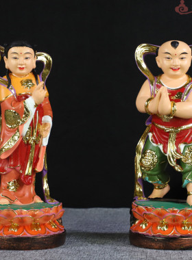 金童玉女观世音左右护法神像摆件