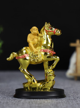 镀金猴子马上赢风水摆件工艺品