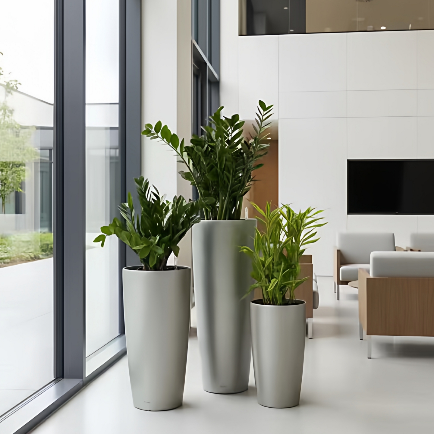 高档轻奢北欧落地细高型圆柱形高花盆高筒客厅竹芋盆栽塑料懒人盆