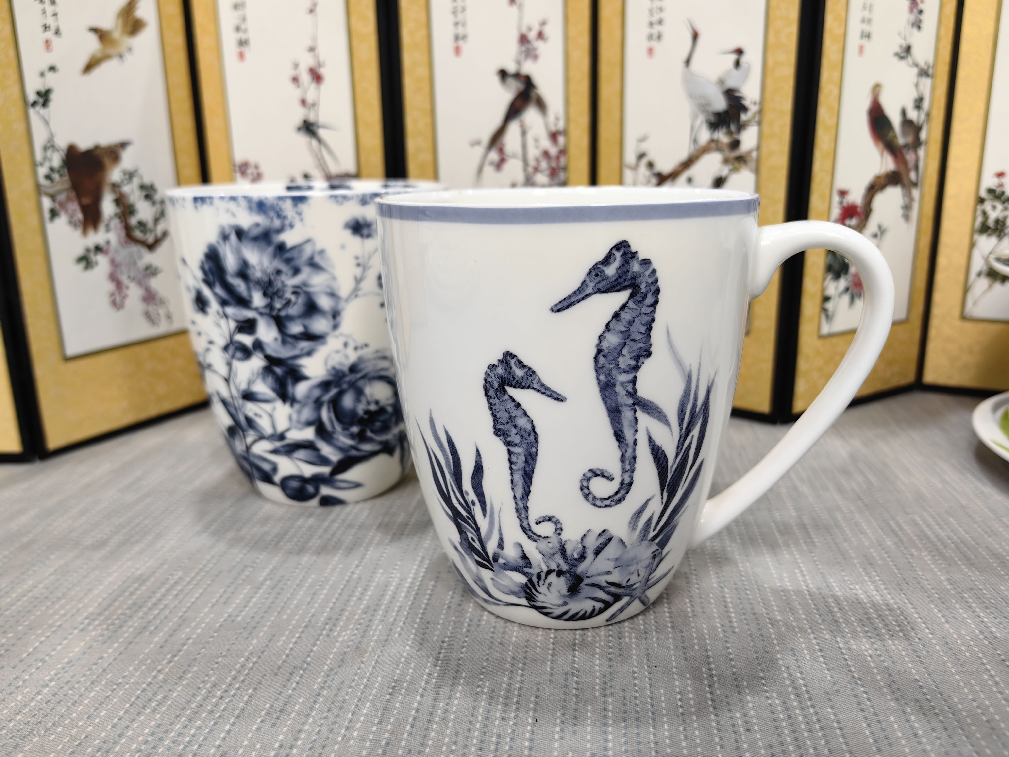 MIKASA品牌骨瓷釉中彩青花马克杯咖啡杯茶杯办公室用杯奶杯