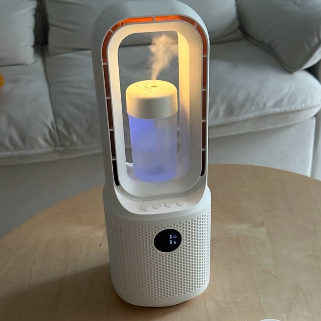 olayks立时无叶风扇家用桌面小型台式摇头电风扇加湿带香薰盒图片