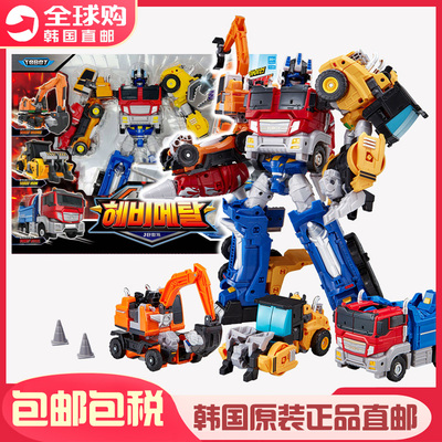 韩国Tobot兄弟托宝V战士重金属挖掘机工程车3合体变形机器人玩具