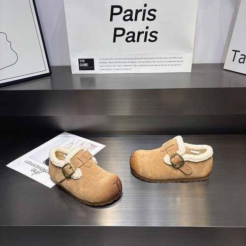 真皮加绒加厚舒适保暖勃肯棉鞋女