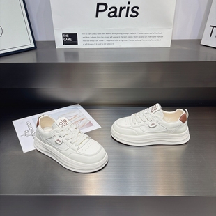 女 真皮厚底小白鞋 女2025秋季 新款 学院风百搭轻便软底系带休闲板鞋