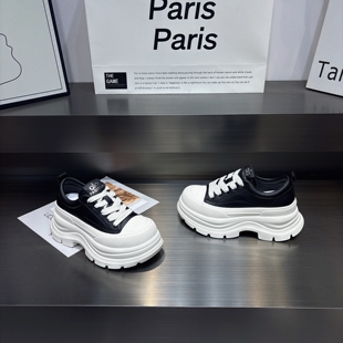 百搭显瘦系带休闲运动鞋 新款 女2026春季 小个子7cm增高厚底小白鞋