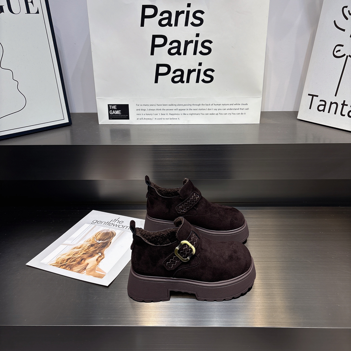 魔术贴真皮加绒舒适保暖勃肯鞋女