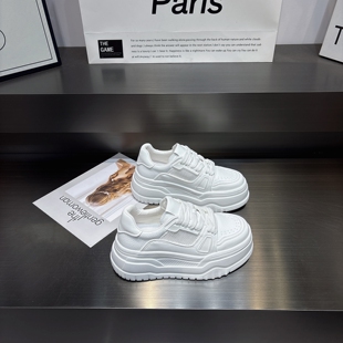 小个子7cm增高系带休闲运动鞋 2026新款 女真皮透气厚底板鞋 小白鞋