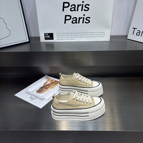 真皮低帮厚底帆布鞋板鞋女