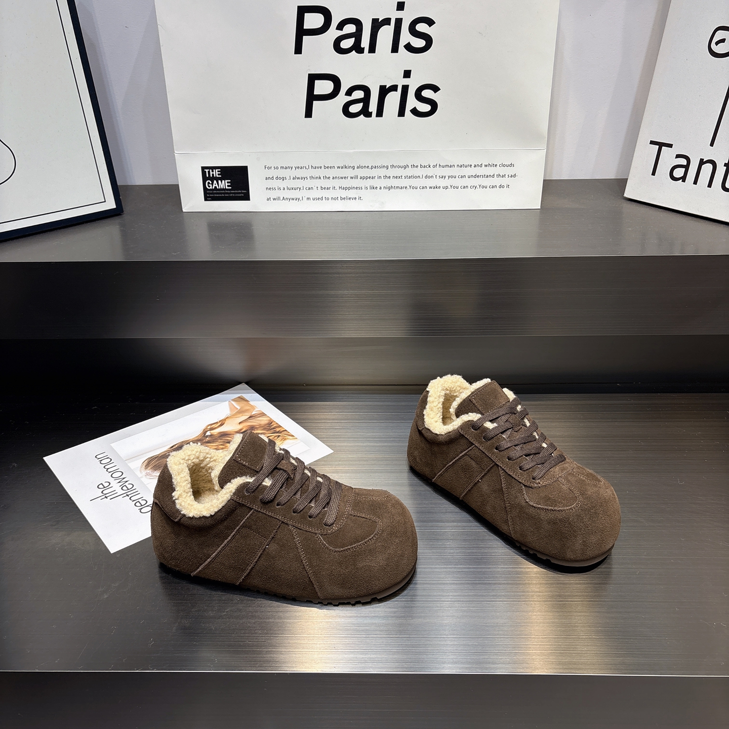 真皮羊羔绒增高厚底博肯棉鞋女