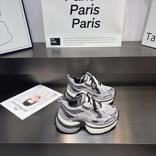 6cm增高保暖系带运动鞋 新款 女 女2025冬季 真皮加绒擦色厚底老爹鞋