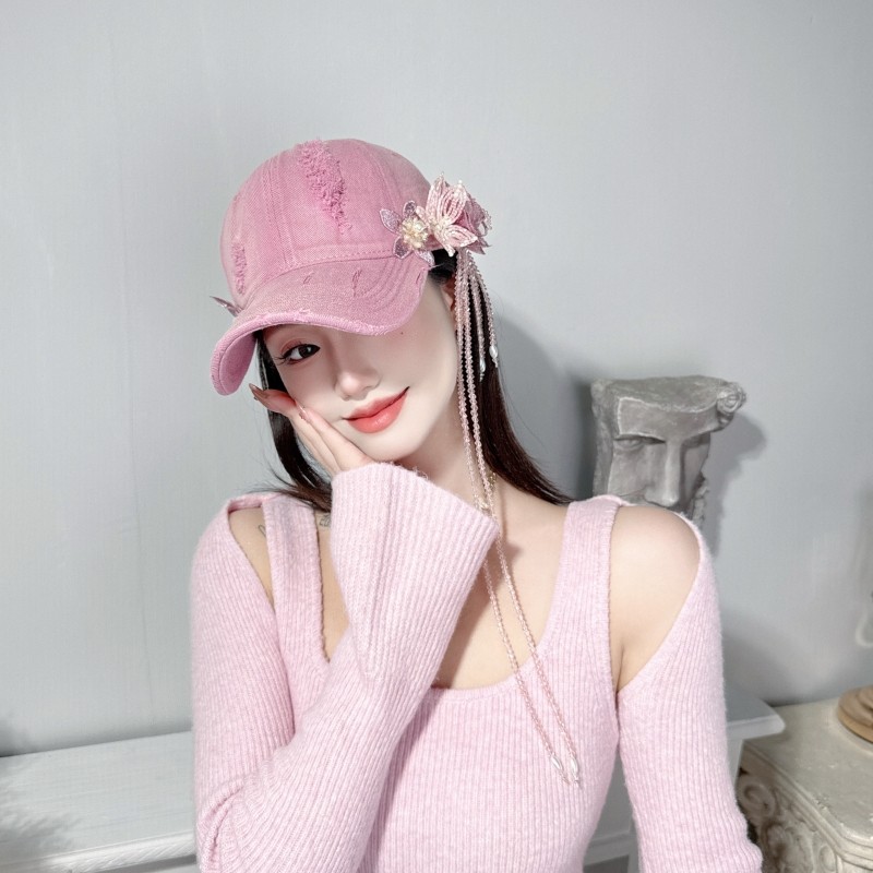 NIUYANG 原创柔美特调粉紫精美珠花水晶流苏优雅甜系高颅顶鸭舌帽,服饰配件/皮带/帽子/围巾,帽子,淘宝优惠券,粉丝福利购,淘宝优惠卷