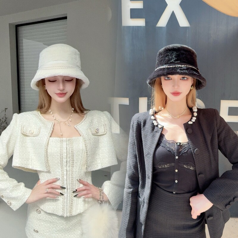 CREAMPP 优雅香风秋冬澳毛呢双层皮草质感盆帽可拆珠链千金时装帽,服饰配件/皮带/帽子/围巾,帽子,淘宝优惠券,粉丝福利购,淘宝优惠卷