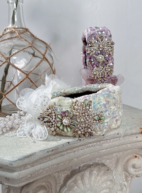 CREAMPP 原创森系蝴蝶精灵幻彩亮片重工图腾钻饰雪纱花流苏宽发箍