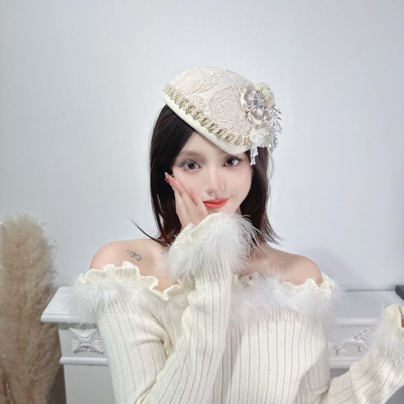 CREAMPP 原创法式贵族优雅澳毛呢双层肌理提花水滴型珠花流苏礼帽,服饰配件/皮带/帽子/围巾,帽子,淘宝优惠券,粉丝福利购,淘宝优惠卷