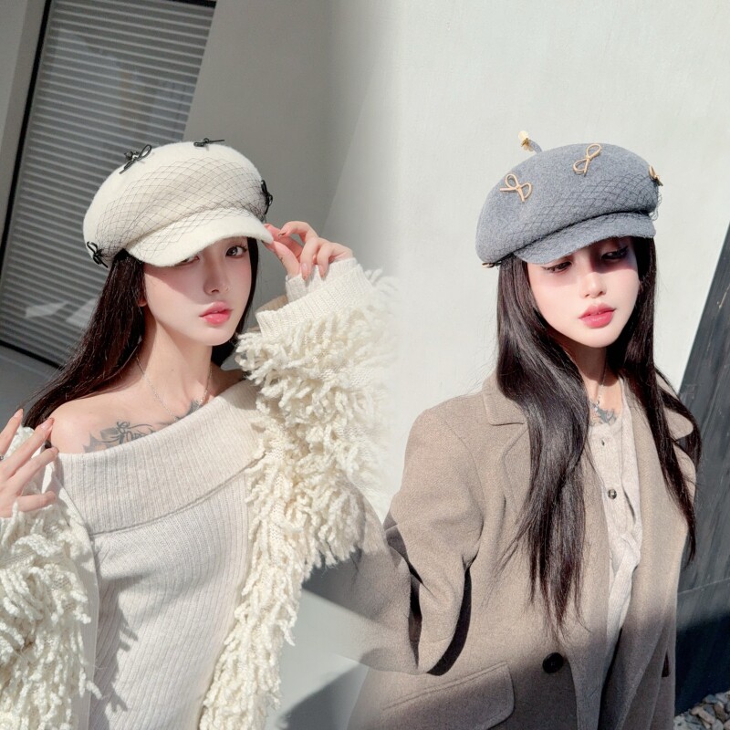 CREAMPP 原创质感澳毛网纱撞色PU蝴蝶结报童帽复古文艺鸭舌贝雷帽,服饰配件/皮带/帽子/围巾,帽子,淘宝优惠券,粉丝福利购,淘宝优惠卷