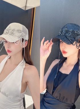 NIUYANG 原创复古巴洛克高颅顶棒球帽蕾丝皇冠流苏珠钻透气鸭舌帽
