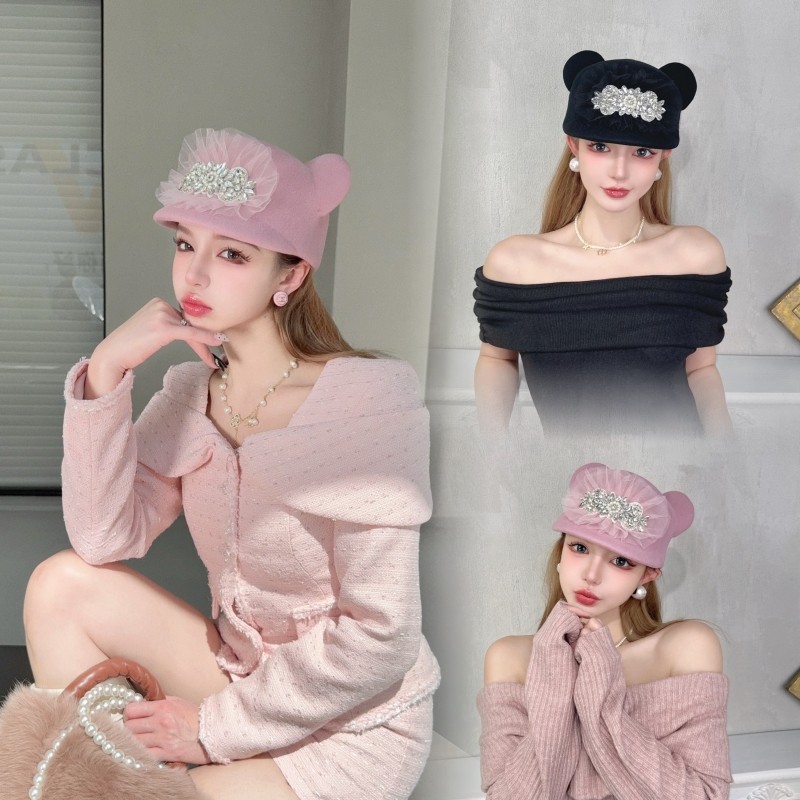 CREAMPP 原创质感双模澳毛呢熊耳朵鸭舌帽钻饰蕾丝韩系马术帽,服饰配件/皮带/帽子/围巾,帽子,淘宝优惠券,粉丝福利购,淘宝优惠卷