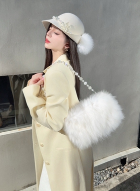 CREAMPP 原创重工轻奢华丽蝴蝶珠钻狐狸毛链条包暖冬氛围感单肩包