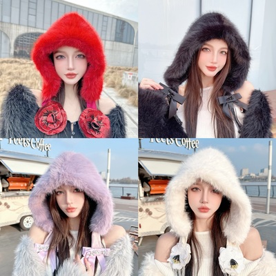 CREAMPP蝴蝶结花朵吊坠发兜帽