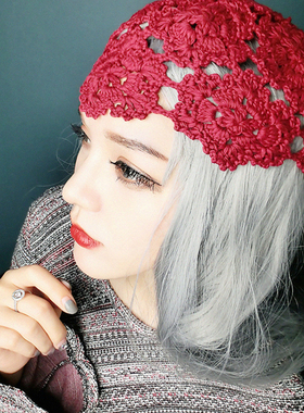 CREAMPP 原创纯手工森系复古手钩针棉线加粗镂空花型瓜皮帽针织帽