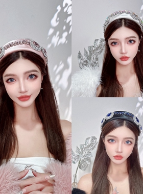 CREAMPP 原创巴洛克时髦大宝石精美宽发饰华丽百搭海绵高颅顶发箍