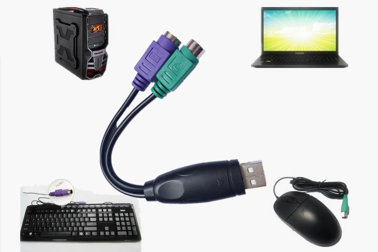 带芯片USB转PS2转接头圆口鼠标键盘接口PS2转USB电脑连接线转接线