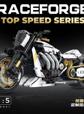 古励60522兰博1：5摩托机车大魔鬼高难度拼装积木男孩子玩具模型