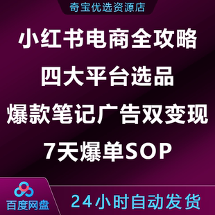 小红书电商全攻略四大平台选品+爆款笔记+广告双变现7天爆单SOP