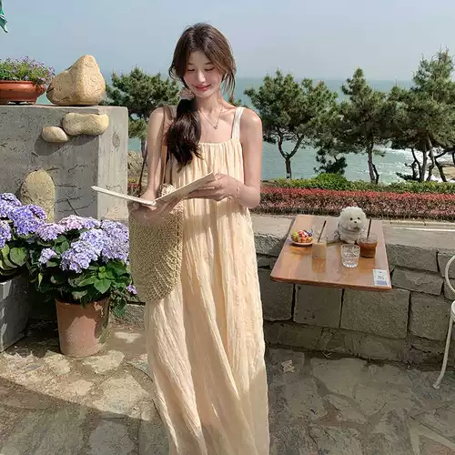 Летнее платье-комбинация, пляжное элитное платье, длинная юбка, французский стиль, изысканный стиль