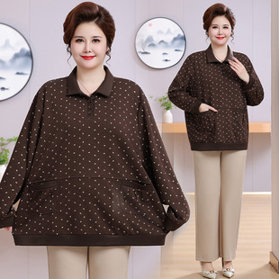 宽松休闲遮肚小衫 胖 妈妈春秋薄外套翻领上衣中老年女装 加肥加大码